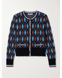 Veronica Beard - Sylvane Striped Argyle Wool And Cotton-Blend Cardigan - Lyst