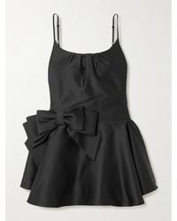 ShuShu/Tong - Bow-Detailed Gathered Satin Mini Dress - Lyst