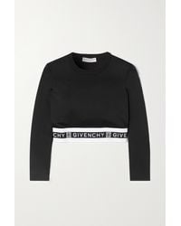 Givenchy Cropped Jacquard-trimmed Jersey Top - Black