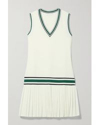 Tory Sport Pleated Striped Stretch-jersey Tennis Dress - White