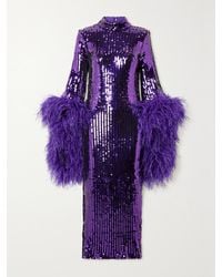 ‎Taller Marmo - Del Rio Disco Feather-Trimmed Sequined Tulle Midi Dress - Lyst