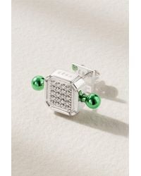 Eera Boucle D'oreille Unique En Or Blanc 18 Carats (750/1000) Et Diamants - Vert