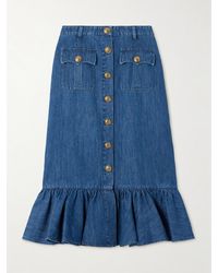 Valentino Garavani - Ruffled Denim Midi Skirt - Lyst
