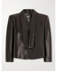 Balmain - Cropped Leather Biker Jacket - Lyst