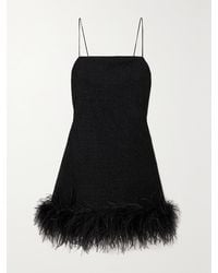 Oséree - Lumière Feather-trimmed Metallic Stretch-knit Mini Dress - Lyst