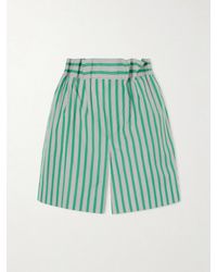 Loewe - Pleated Striped Cotton-Poplin Shorts - Lyst