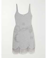Clio Peppiatt - Charm Minikleid Aus Stretch-Mesh Mit Verzierungen Und Fransen - Lyst