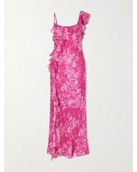 RIXO London - Ester Ruffled Floral-Print Silk-Blend Devoré Midi Dress - Lyst