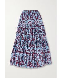 La DoubleJ Big Tiered Printed Cotton-poplin Maxi Skirt - Blue