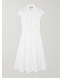 Valentino Garavani - Broderie Anglaise-Trimmed Cotton-Poplin Midi Dress - Lyst