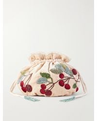 BERNADETTE - Round Bag Bead-Embellished Embroidered Lace-Trimmed Velvet Clutch - Lyst