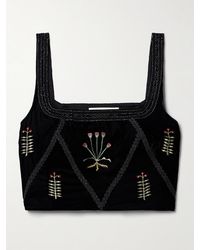 Emporio Sirenuse - Cindarella Cropped Bead-Embellished Embroidered Velvet Top - Lyst