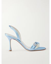 Manolo Blahnik - Zutosan 90 Crystal-Embellished Satin Slingback Sandals - Lyst