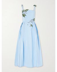 Oscar de la Renta - Floral-Embellished Silk Midi Dress - Lyst