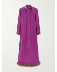 Valentino Garavani - Tie-Detailed Feather-Trimmed Cady Midi Dress - Lyst