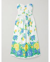 Loretta Caponi - Robe Midi Bustier En Popeline De Coton À Imprimé Fleuri Desideria - Lyst