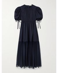 Ulla Johnson - Robe Midi En Popeline De Coton Et En Georgette De Soie À Fronces Collage - Lyst