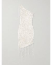 Clio Peppiatt - Naia Asymmetric Embellished Open-Knit Cotton Mini Dress - Lyst