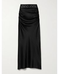 Kiki de Montparnasse - Embroidered Tulle-Trimmed Ruched Silk-Blend Satin Maxi Skirt - Lyst
