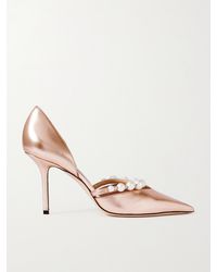 Jimmy Choo - Aurelie 85 Faux Pearl-Embellished Metallic Leather Pumps - Lyst