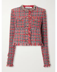 Self-Portrait - Embellished Cotton And Wool-Blend Bouclé-Knit Frayed Jacket - Lyst