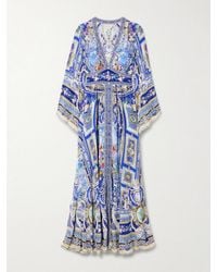 CAMILLA - Crystal-Embellished Shirred Printed Silk-Chiffon Maxi Dress - Lyst