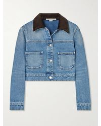 Stella McCartney - Verkürzte Jeansjacke Aus Bio-Denim Mit Baumwollcordbesatz - Lyst