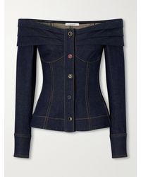 Zimmermann - Clash Off-The-Shoulder Pleated Denim Blouse - Lyst