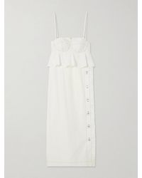 Kika Vargas - Leymah Topstitched Ruffled Cotton-Poplin Peplum Midi Dress - Lyst