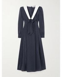 Alessandra Rich - Bow-Detailed Polka-Dot Silk-Crepe Midi Dress - Lyst