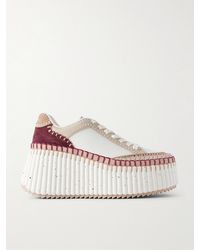 Chloé - Nama Suede-Trimmed Leather Platform Sneakers - Lyst