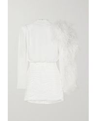 Magda Butrym Open-back Ruched Feather-trimmed Silk-satin Mini Dress - White