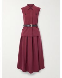 Self-Portrait - Belted Layered Pleated Twill Midi Dress - Lyst