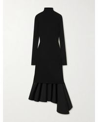 Bottega Veneta - Asymmetric Satin-Trimmed Ribbed-Knit Turtleneck Midi Dress - Lyst
