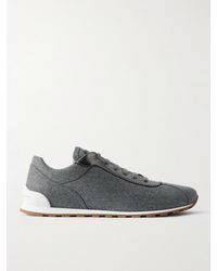 Brunello Cucinelli - Metallic Leather-Trimmed Wool Sneakers - Lyst