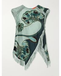 La DoubleJ - Fringed Printed Silk-Satin Blouse - Lyst