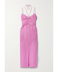 Rasario - Crystal-Embellished Linen-Blend Midi Dress - Lyst