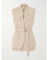 Brunello Cucinelli - Belted Bead-Embellished Organza-Trimmed Cotton And Linen-Blend Twill Vest - Lyst