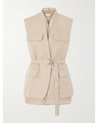 Brunello Cucinelli - Veste Sans Manches En Serge De Coton Et De Lin Mélangés À Finitions En Organza, Perles Et Ceinture - Lyst