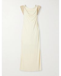 Bottega Veneta - Intrecciato Draped Leather-Trimmed Jersey Maxi Dress - Lyst