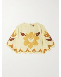 FARM Rio - Summer Cropped Scalloped Appliquéd Linen Top - Lyst