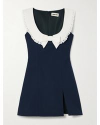 ShuShu/Tong - Lace-Trimmed Bow-Detailed Wool And Silk-Blend Twill Mini Dress - Lyst