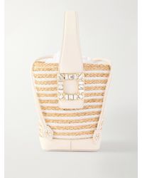 Roger Vivier - Viv' Skate Embellished Leather-Trimmed Striped Woven Raffia Clutch - Lyst