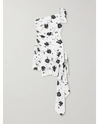 Alessandra Rich - One-Shoulder Bow-Detailed Gathered Floral-Print Silk Mini Dress - Lyst