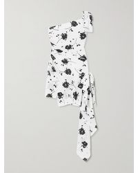 Alessandra Rich - One-Shoulder Bow-Detailed Gathered Floral-Print Silk Mini Dress - Lyst