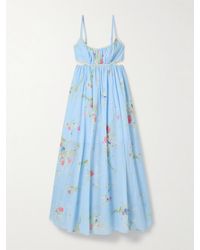 Zimmermann - Robe Longue En Voile De Coton Imprimé À Finitions En Dentelle Crochetée Et À Découpe Lucky Picnic - Lyst
