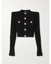 Balmain - Cropped Button-Embellished Jacquard-Knit Blazer - Lyst