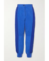 Haider Ackermann Cropped Panelled Cotton-jersey And Poplin Track Trousers - Blue