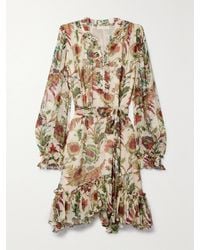 Ulla Johnson - Anais Ruffled Floral-Print Silk-Crepon Mini Dress - Lyst