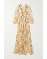Costarellos - Gianna Floral-print Ruched Pleated Georgette Gown - Lyst